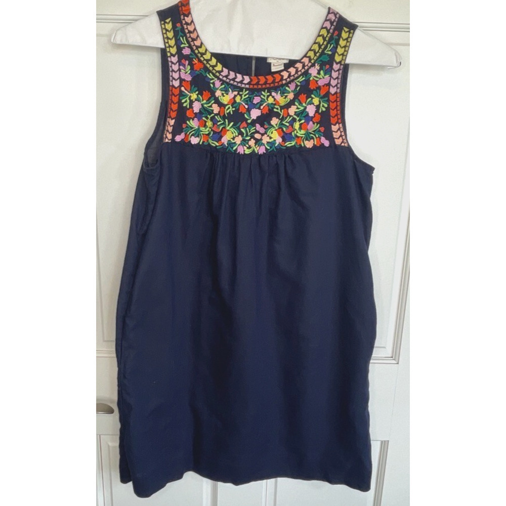 J. Crew Women's Floral Embroidered Dress Size 4 Linen Cotton Blend Boho Coastal